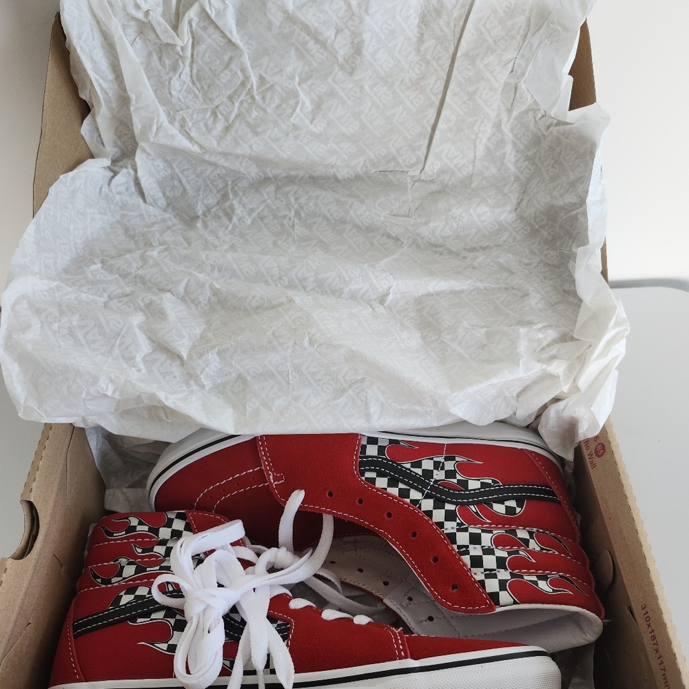 Vans SK8-HI Red Checkerboard Flame High Top Sneakers Youth Size 5.5 Women's 7 - Picture 13 of 13